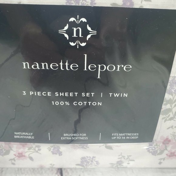 Nanette Lepore Floral 3 Piece Twin Sheet Set 100% Cotton - Picture 3 of 7